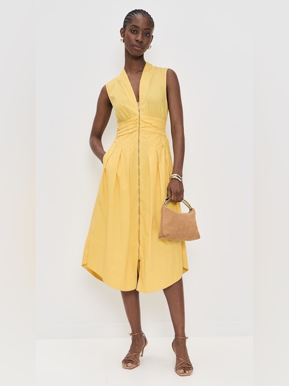 Ramy Brook Meg Midi dress Yellow Zip-Front Sleeveless NWT